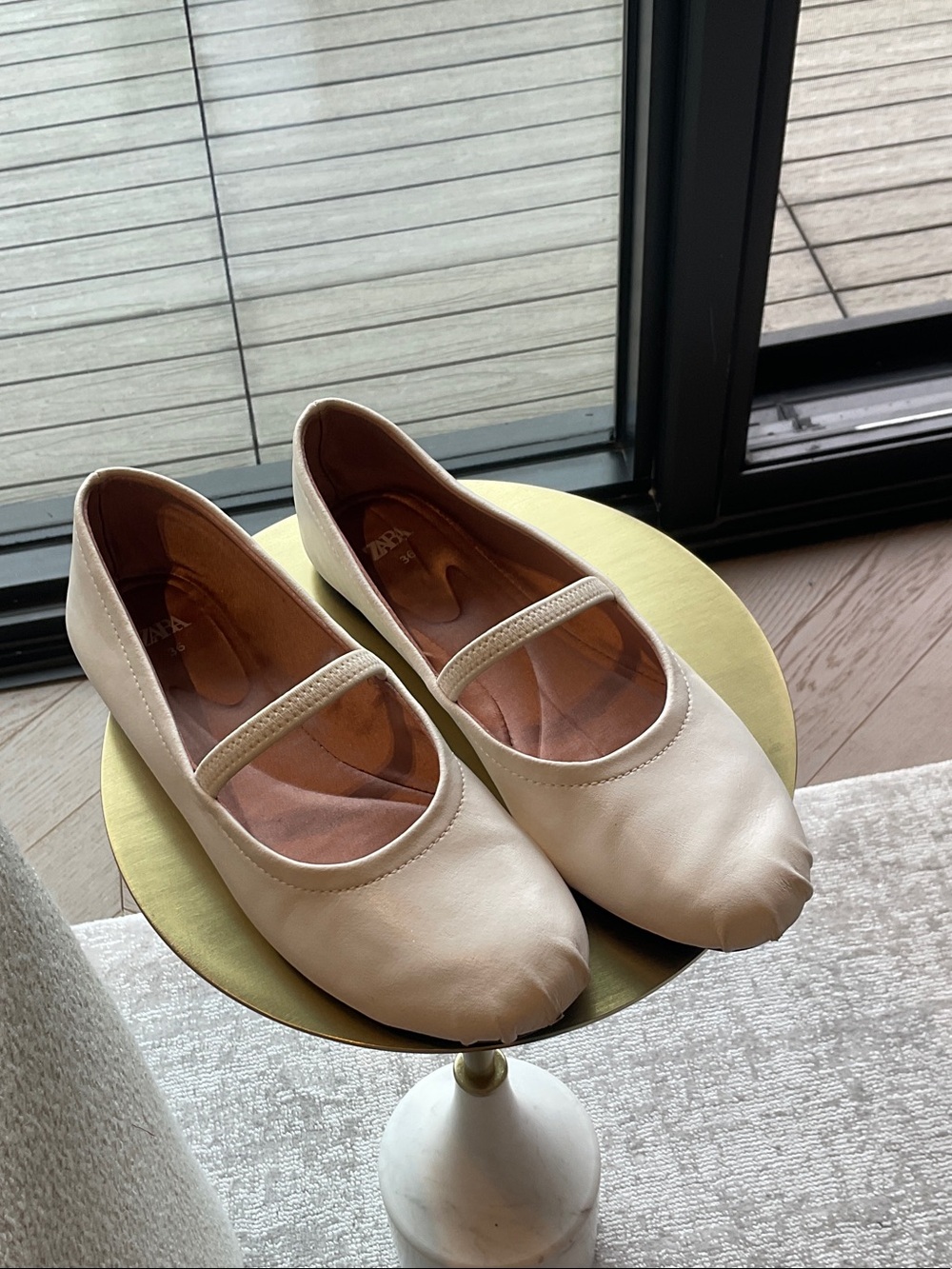 Zara Cream Mary Jane Ballet Flats